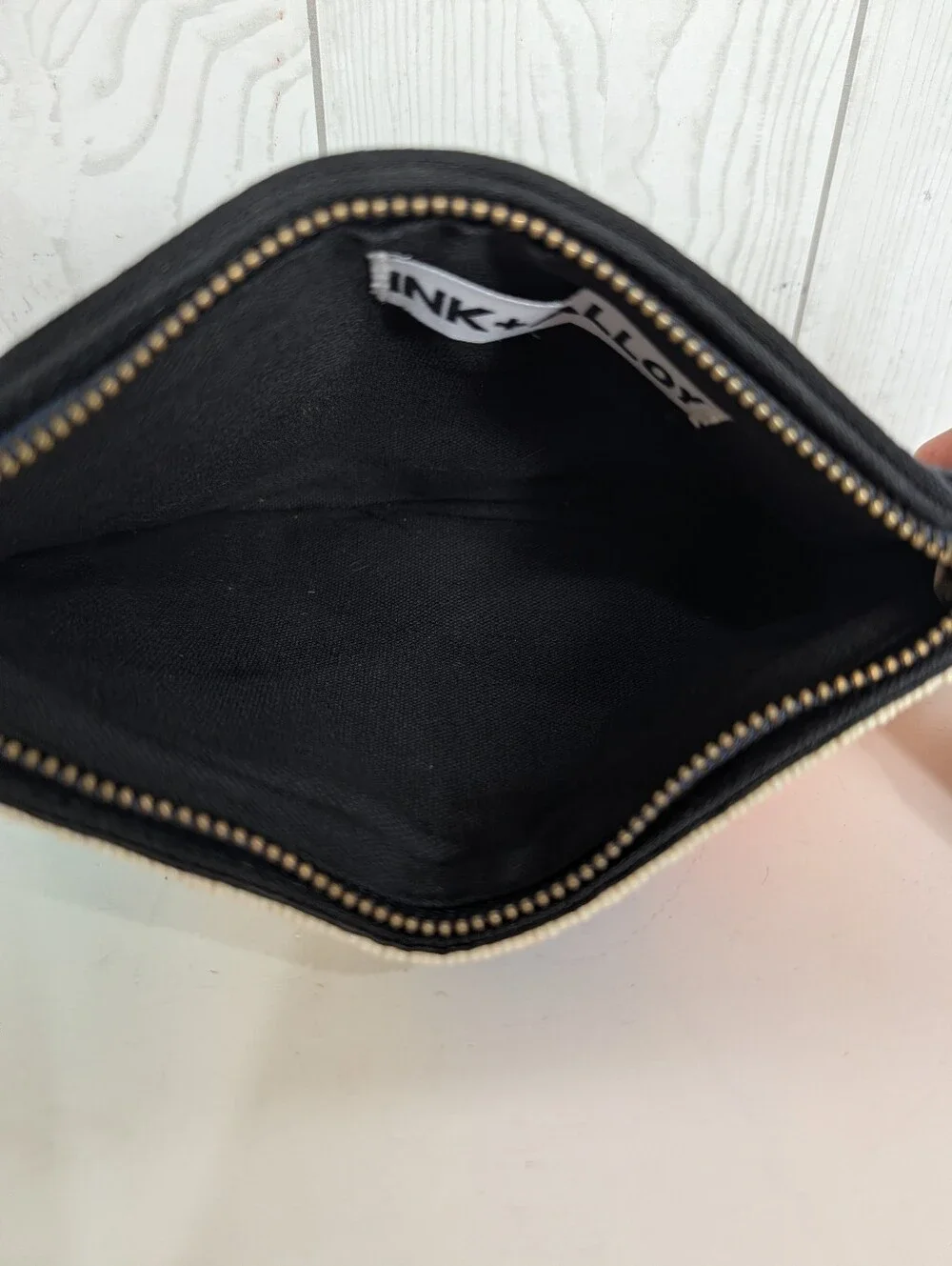Ink + Alloy Clutch Beaded Front With Zipper Canvas Cloth Bag Makeup Pouch